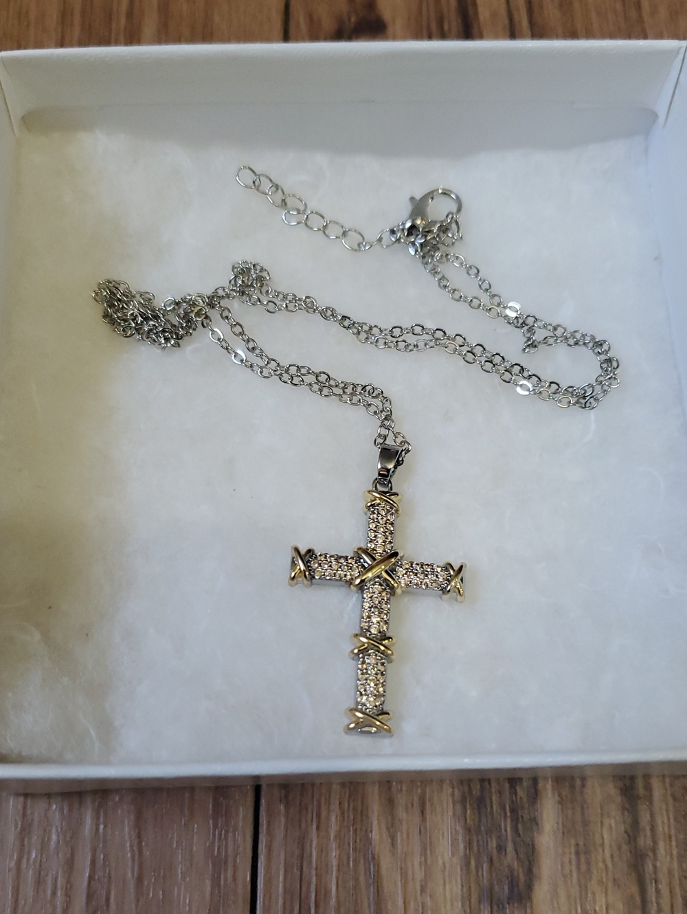 Gold and Silver Crystal Cross Pendant Necklace - Women Jewelry